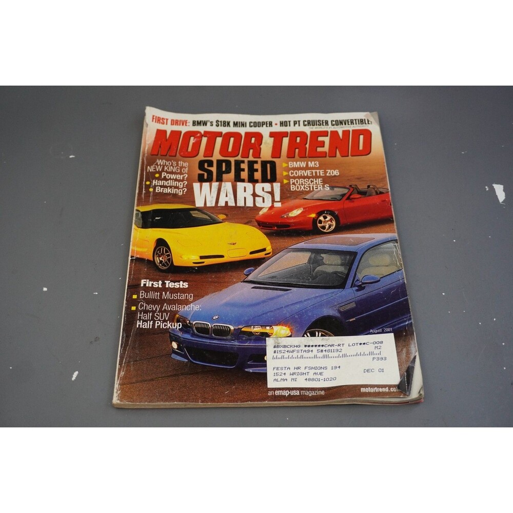 MOTOR TREND Magazine August 2001 Speed Wars BMW M3 Corvette Z06 Boxster S